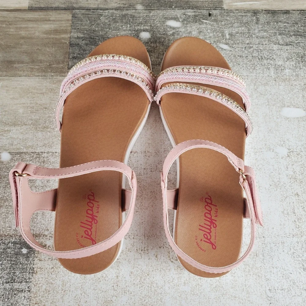 Jellypop Frankie Kids Sandals Sz 4 M Blush Smooth Leather Ankle Strap Open Toe‎